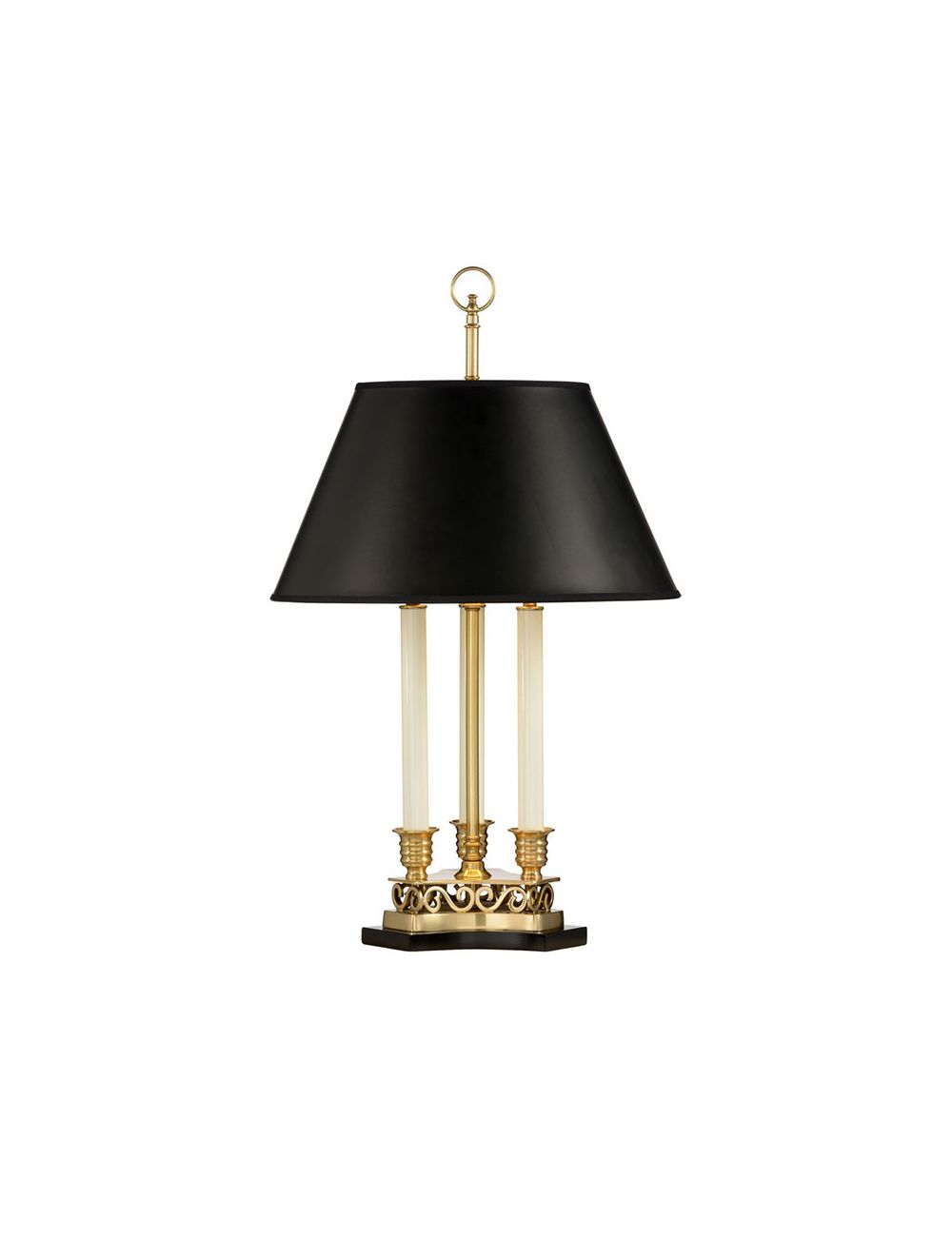 Triple Candlestick Lamp Black Shade, Antique Brass Table Lamp With Black Shade