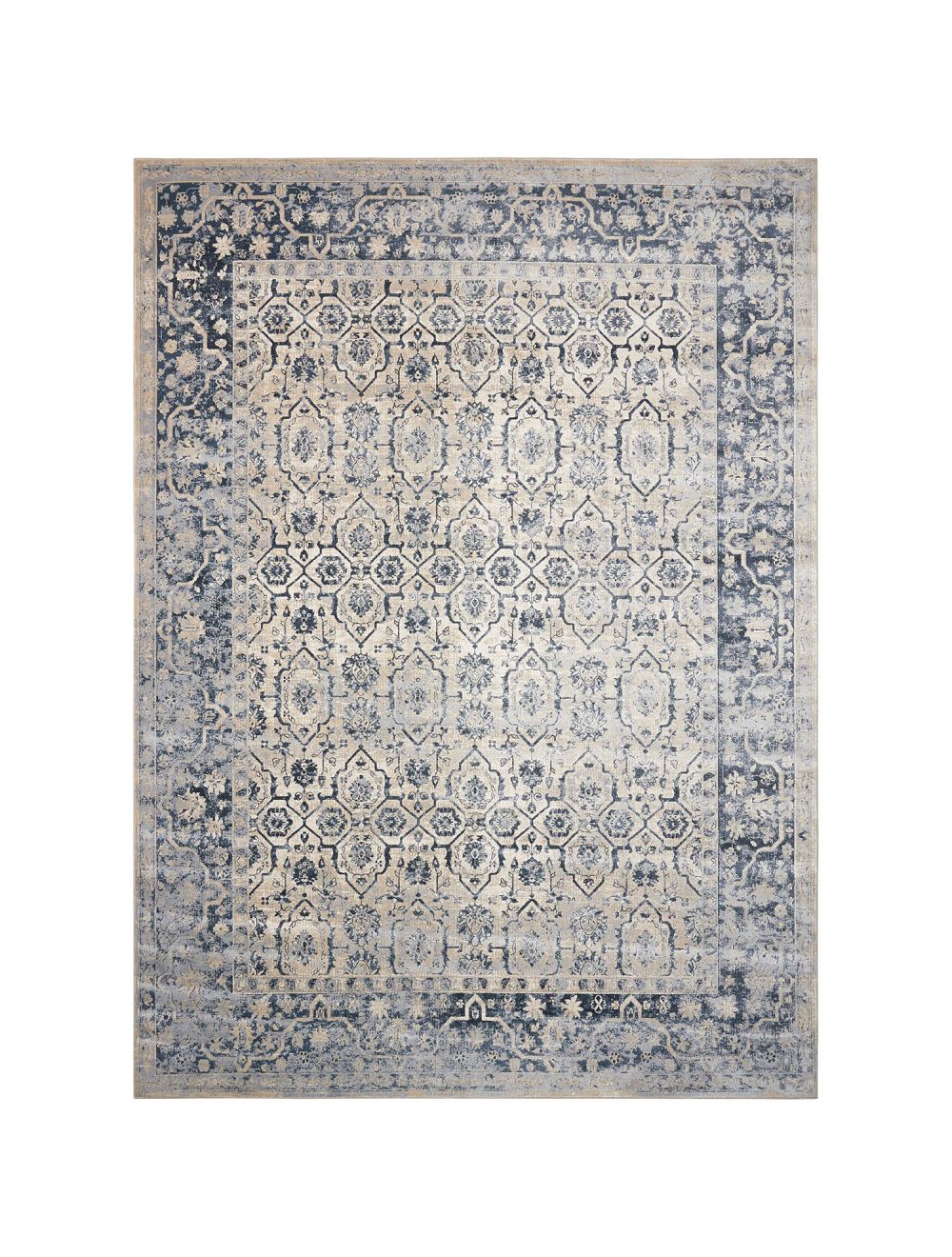 Kathy Ireland Malta Ivory Blue Area Rug Nourison MAI04 IVBLU