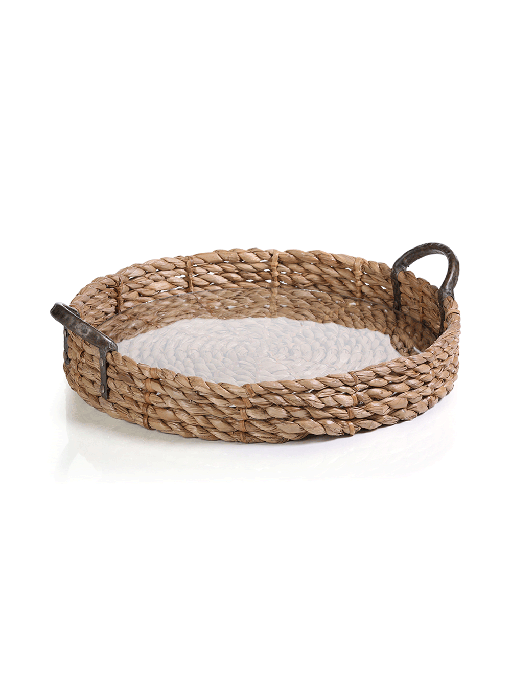 20-Inch Diameter Seagrass Rolled Tray with Glass Insert | Zodax NCX-2577