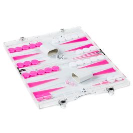 Acrylic Backgammon Set - Pink / White | Aurosi Games 1639